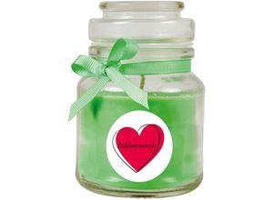 4059222278441 - Hs Candle - Duftkerze im Bonbonglas Herzen Duft Kokos ( Grün ) 120g - Brenndauer bis zu 30 Stunden Kerze aus Glas mit Duft - Grün