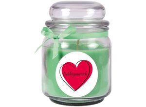 4059222278458 - Hs Candle - Duftkerze im Bonbonglas Herzen Duft Kokos ( Grün ) 300g - Brenndauer bis zu 70 Stunden Kerze aus Glas mit Duft - Grün