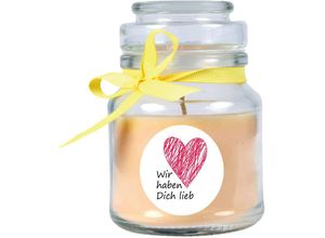 4059222278472 - Hs Candle - Duftkerze im Bonbonglas Herzen Duft Vanille ( Gelb ) 120g - Brenndauer bis zu 30 Stunden Kerze aus Glas mit Duft - Gelb