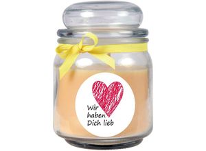 4059222278489 - Hs Candle - Duftkerze im Bonbonglas Herzen Duft Vanille ( Gelb ) 300g - Brenndauer bis zu 70 Stunden Kerze aus Glas mit Duft - Gelb