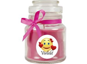 4059222278502 - Hs Candle - Duftkerze im Bonbonglas Herzen Duft Lavendel ( Lila ) 120g - Brenndauer bis zu 30 Stunden Kerze aus Glas mit Duft - Lila