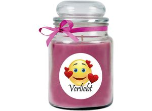 4059222278526 - Hs Candle - Duftkerze im Bonbonglas Herzen Duft Lavendel ( Lila ) 500g - Brenndauer bis zu 110 Stunden Kerze aus Glas mit Duft - Lila