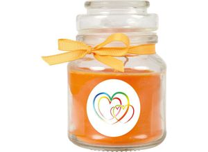 4059222278533 - Hs Candle - Duftkerze im Bonbonglas Herzen Duft Honigmelone ( Orange ) 120g - Brenndauer bis zu 30 Stunden Kerze aus Glas mit Duft - Orange