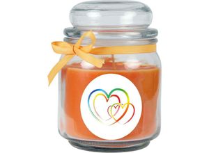 4059222278540 - Hs Candle - Duftkerze im Bonbonglas Herzen Duft Honigmelone ( Orange ) 300g - Brenndauer bis zu 70 Stunden Kerze aus Glas mit Duft - Orange