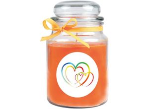 4059222278557 - Hs Candle - Duftkerze im Bonbonglas Herzen Duft Honigmelone ( Orange ) 500g - Brenndauer bis zu 110 Stunden Kerze aus Glas mit Duft - Orange