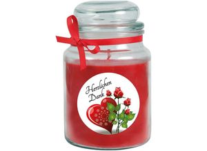 4059222279103 - Hs Candle - Dankes-Duftkerze im Bonbonglas Danke Duft Rose ( Rot ) 500g - Brenndauer bis zu 110 Stunden Kerze aus Glas mit Duft - Rot