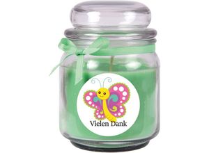 4059222279127 - Hs Candle - Dankes-Duftkerze im Bonbonglas Danke Duft Kokos ( Grün ) 300g - Brenndauer bis zu 70 Stunden Kerze aus Glas mit Duft - Grün