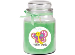 4059222279134 - Hs Candle - Dankes-Duftkerze im Bonbonglas Danke Duft Kokos ( Grün ) 500g - Brenndauer bis zu 110 Stunden Kerze aus Glas mit Duft - Grün