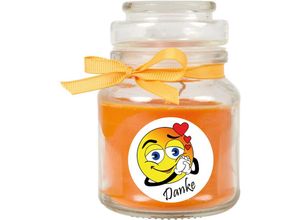 4059222279202 - Hs Candle - Dankes-Duftkerze im Bonbonglas Danke Duft Honigmelone ( Orange ) 120g - Brenndauer bis zu 30 Stunden Kerze aus Glas mit Duft - Orange