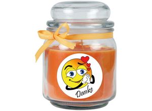 4059222279219 - Hs Candle - Dankes-Duftkerze im Bonbonglas Danke Duft Honigmelone ( Orange ) 300g - Brenndauer bis zu 70 Stunden Kerze aus Glas mit Duft - Orange