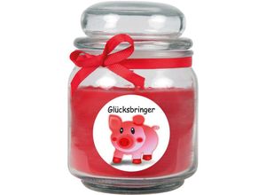 4059222279356 - Hs Candle - Duftkerze im Bonbonglas Viel Glück Duft Rose ( Rot ) 300g - Brenndauer bis zu 70 Stunden Kerze aus Glas mit Duft - Rot