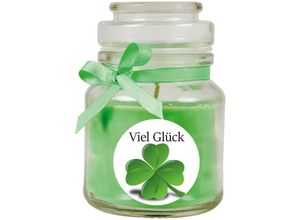 4059222279509 - Hs Candle - Duftkerze im Bonbonglas Viel Glück Duft Kokos ( Grün ) 120g - Brenndauer bis zu 30 Stunden Kerze aus Glas mit Duft - Grün