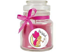 4059222279561 - Hs Candle - Duftkerze im Bonbonglas Viel Glück Duft Lavendel ( Lila ) 120g - Brenndauer bis zu 30 Stunden Kerze aus Glas mit Duft - Lila