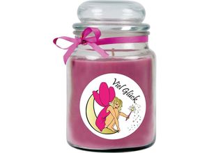 4059222279585 - Hs Candle - Duftkerze im Bonbonglas Viel Glück Duft Lavendel ( Lila ) 500g - Brenndauer bis zu 110 Stunden Kerze aus Glas mit Duft - Lila