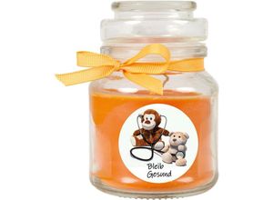 4059222279745 - Hs Candle - Duftkerze im Bonbonglas Gute Besserung Duft Honigmelone ( Orange ) 120g - Brenndauer bis zu 30 Stunden Kerze aus Glas mit Duft