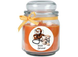 4059222279752 - Hs Candle - Duftkerze im Bonbonglas Gute Besserung Duft Honigmelone ( Orange ) 300g - Brenndauer bis zu 70 Stunden Kerze aus Glas mit Duft