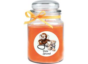 4059222279769 - Hs Candle - Duftkerze im Bonbonglas Gute Besserung Duft Honigmelone ( Orange ) 500g - Brenndauer bis zu 110 Stunden Kerze aus Glas mit Duft