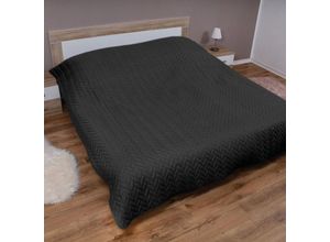 4059222284015 - Tagesdecke xxl (220x240 cm) mit wattierter Zwischenlage (Schwarz) Bettüberwurf - ÖKO-Tex 100 Sommerdecke gesteppt - Steppdecke Wendedecke - Schwarz