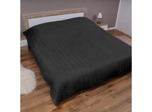 4059222284077 - Tagesdecke xl (140x210 cm) mit wattierter Zwischenlage (Schwarz) Bettüberwurf - ÖKO-Tex 100 Sommerdecke gesteppt - Steppdecke Wendedecke - Schwarz