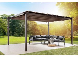 4059306104413 - CHILLROI Outdoor Aluminium Pavillon Pergola 1767 m² mit verstellbarem Sonnensegel walnuss