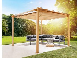 4059306104437 - CHILLROI Outdoor Aluminium Pavillon Pergola 1767 m² mit verstellbarem Sonnensegel buche