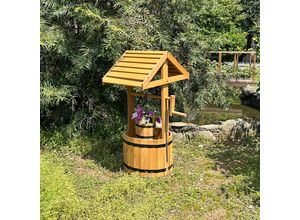 4059306113446 - Powertec Garden Pflanzgefäß aus Holz mit Wunschbrunnen-Topf-Ornament