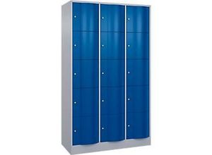 4059369069346 - C+P Schließfachschrank Resisto H1950xB1148xT540 Korpus Weißaluminium Türen Enzianblau 3 Abteile 15 Fächer