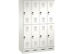 4059369592394 - EVOLO Garderobenschrank doppelstöckig mit Sockel 4 Abteile je 2 Fächer Abteilbreite 300 mm verkehrsweiß   verkehrsweiß
