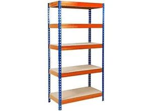 4059382080861 - Office Marshal Metallregal Grizzly Blau Orange 5 Fächer 1800 (H) x 900 (B) x 600 (T) mm