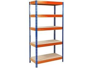 4059382080878 - Office Marshal Metallregal Grizzly Blau Orange 5 Fächer 2200 x 900 x 600 mm