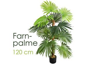 4059419134413 - Künstliche Palme groß Kunstpalme Kunstpflanze Palme künstlich wie echt Plastikpflanze Balkon Palmenfarn Farnpalme Deko 120 cm hoch Decovego