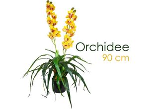 4059419134512 - Künstliche Blumen Orchidee Orchideen Pflanzen Kunstpflanze Kunstblumen Künstlich Pflanze Gelb mit Topf Deko 90 cm Decovego