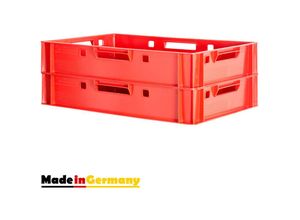 4059419140704 - 2 Stück E1 Fleischkisten Rot Kisten Eurobox Lebensmittelecht Metzgerkiste Box Aufbewahrungsbox Kunststoff Wanne Plastik Stapelbar Lagerkisten 60 x 40