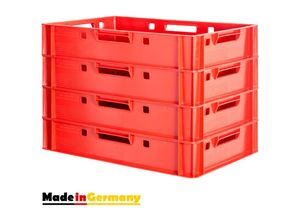 4059419140711 - 4 Stück E1 Fleischkisten Rot Kisten Eurobox Lebensmittelecht Metzgerkiste Box Aufbewahrungsbox Kunststoff Wanne Plastik Stapelbar Lagerkisten 60 x 40