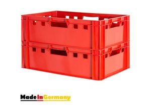 4059419140797 - 2 Stück E2 Fleischkisten Rot Kisten Eurobox Lebensmittelecht Metzgerkiste Box Aufbewahrungsbox Kunststoff Wanne Plastik Stapelbar Lagerkisten 60 x 40