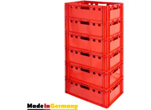 4059419140827 - 6 Stück E2 Fleischkisten Rot Kisten Eurobox Lebensmittelecht Metzgerkiste Box Aufbewahrungsbox Kunststoff Wanne Plastik Stapelbar Lagerkisten 60 x 40