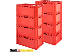 4059419140902 - 8 Stück E3 Fleischkisten Rot Kisten Eurobox Lebensmittelecht Metzgerkiste Box Aufbewahrungsbox Kunststoff Wanne Plastik Stapelbar Lagerkisten 60 x 40