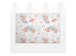 4059432204537 - Leinwandbild AS CRÉATION Tropical Vibes Bilder Gr B H 90 cm x 60 cm Blumen Querformat 1 St rosa (rosa grau weiß) Leinwandbilder Palmenblätter Flamingo Keilrahmen