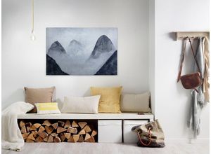 4059432204797 - Leinwandbild AS CRÉATION Misty Rocks Bilder Gr B H 90 cm x 60 cm Berge Querformat 1 St blau (blau schwarz grau) Leinwandbilder Nebel Bild Keilrahmen Berg Gebirge Landschaft