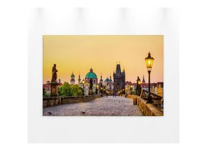 4059432205145 - Leinwandbild AS CRÉATION Charles Bridge Bilder Gr B H 90 cm x 60 cm Querformat 1 St gelb (gelb beige grau) Leinwandbilder Brücke Großstadt Keilrahmen Bild Prag