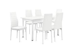 4059438088377 - Essgruppe Bjerkvik (Set 7-tlg) 140x60 cm Weiß [encasa] - Weiß