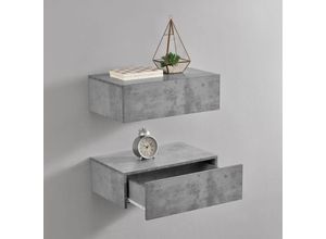 4059438119224 - [encasa] - Wandregal Oslo 2er Set 46x30x15cm Beton-Optik Hellgrau