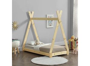 4059438123245 - Kinderbett Onejda in Tipi-Design Natur Holz 70x140 cm [encasa] Hellbraun