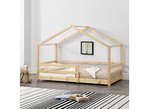 4059438147074 - [encasa] - Kinderbett Knätten 70x140 cm Holzfarben Hellbraun