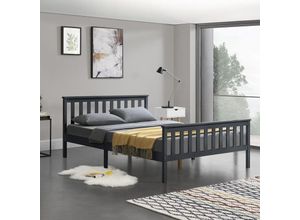 4059438148316 - [encasa] - Holzbett Breda 160x200 cm mit hohem Kopfteil Dunkelgrau encasa - Dunkelgrau