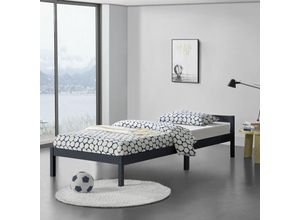 4059438148378 - [encasa] - Holzbett Nakkila 90x200 cm Doppelbett mit Kopfteil Dunkelgrau encasa - Dunkelgrau