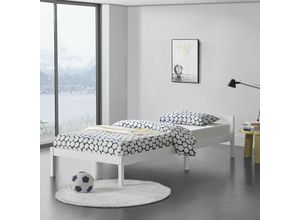 4059438148422 - [encasa] - Holzbett Nakkila 120x200 cm Doppelbett mit Kopfteil Weiß encasa - Weiß