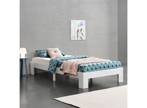 4059438148750 - [encasa] - Holzbett Raisio 100x200 cm mit Lattenrost Weiß encasa - Weiß