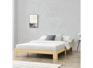 4059438148804 - [encasa] - Holzbett Raisio 140x200 cm mit Lattenrost Natur Holz encasa - Hellbraun