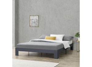 4059438148828 - [encasa] - Holzbett Raisio 140x200 cm mit Lattenrost Dunkelgrau encasa - Dunkelgrau